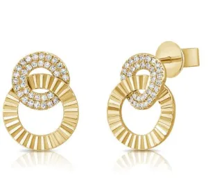 14k White Gold Diamond Fluted Circle Link Earrings