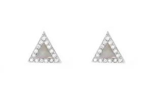 14k White Gold Diamond Mother of Pearl Triangle Earrings