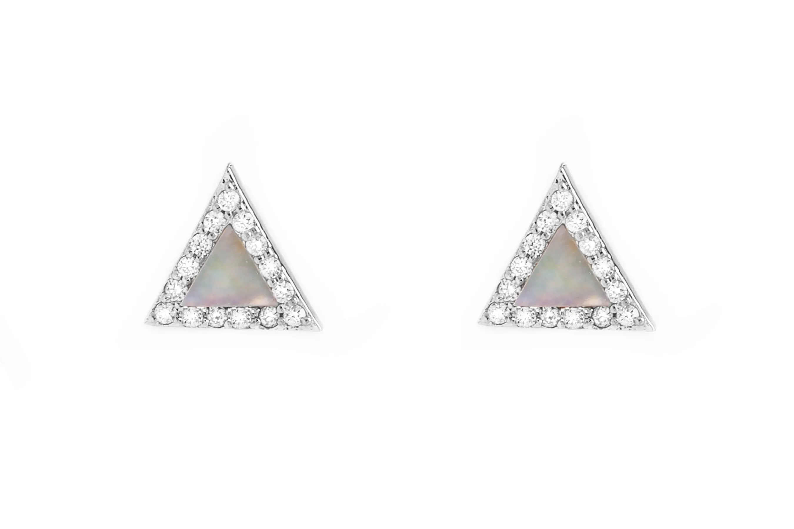 14k White Gold Diamond Mother of Pearl Triangle Earrings