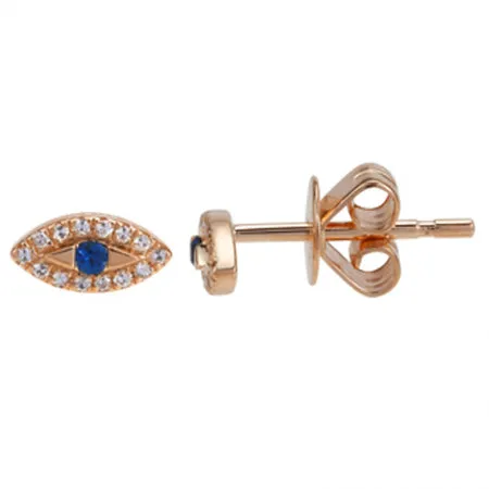 14K White Gold Diamond   Sapphire Evil Eye Earrings