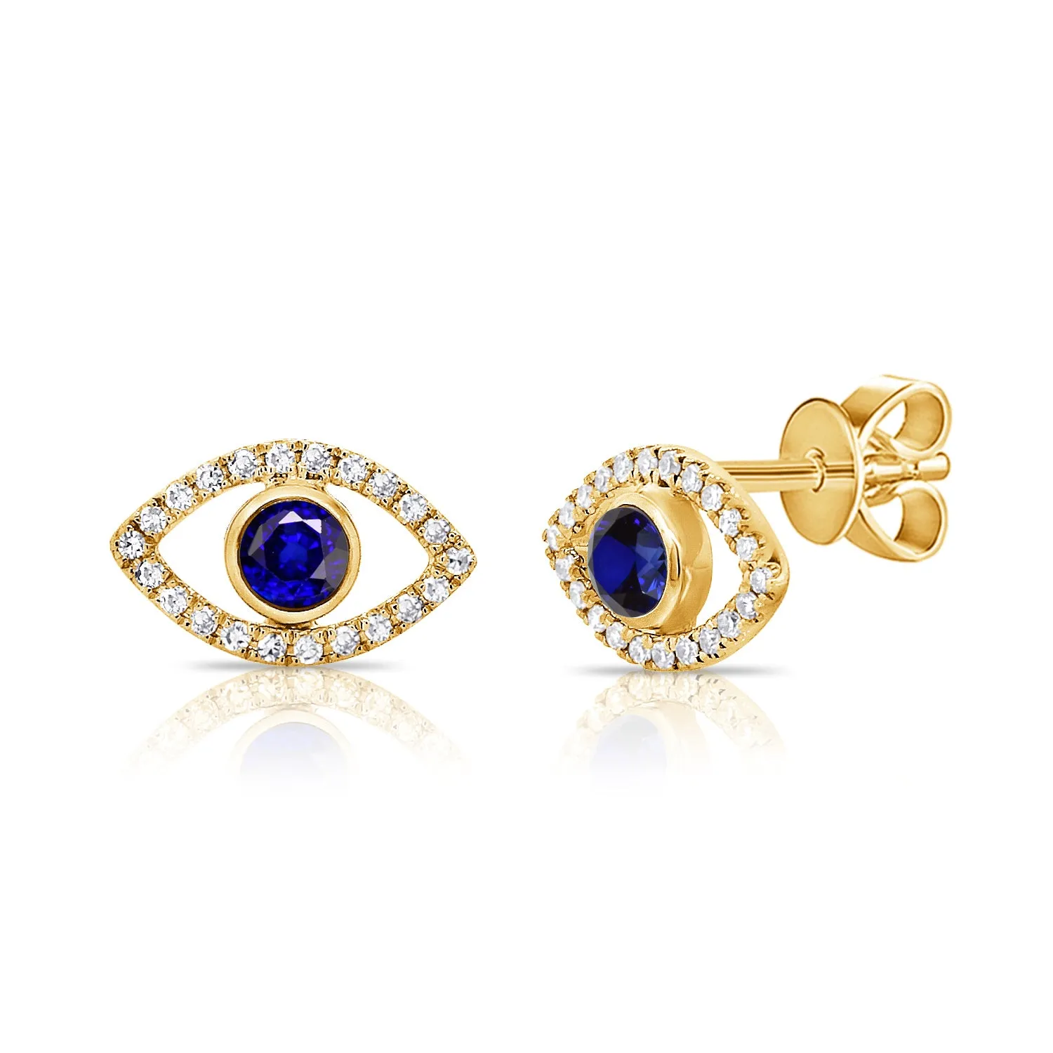 14K White Gold Diamond   Sapphire Evil Eye Earrings