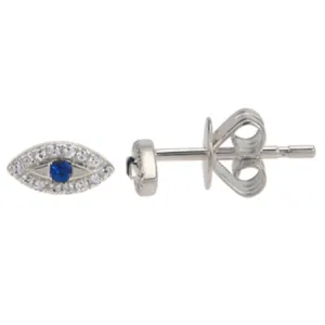 14K White Gold Diamond   Sapphire Evil Eye Earrings