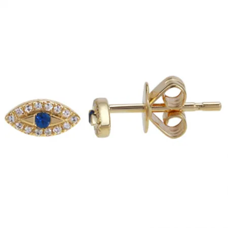 14K White Gold Diamond   Sapphire Evil Eye Earrings
