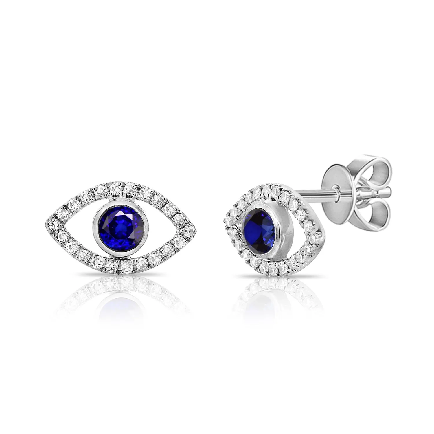 14K White Gold Diamond   Sapphire Evil Eye Earrings