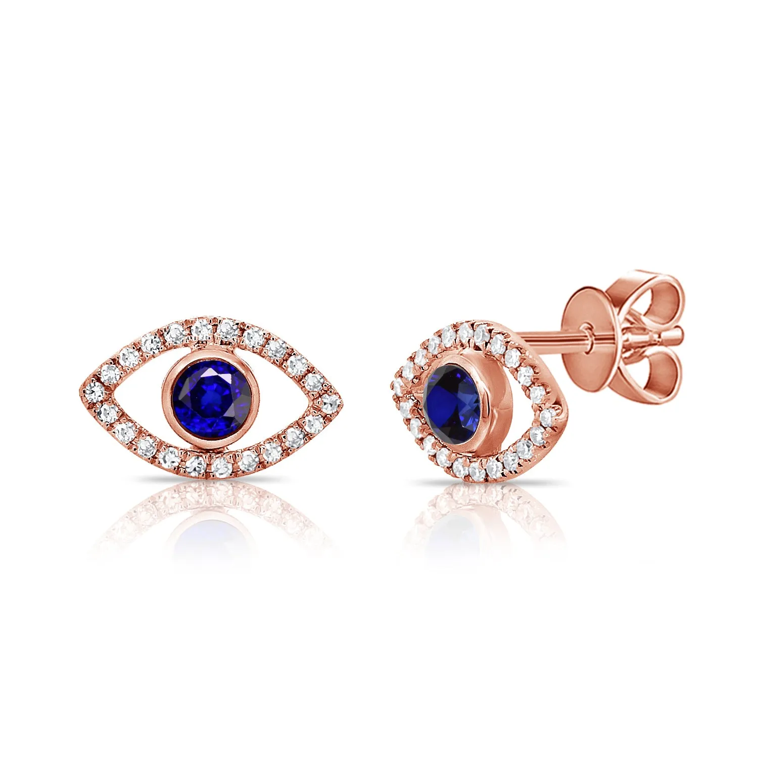 14K White Gold Diamond   Sapphire Evil Eye Earrings