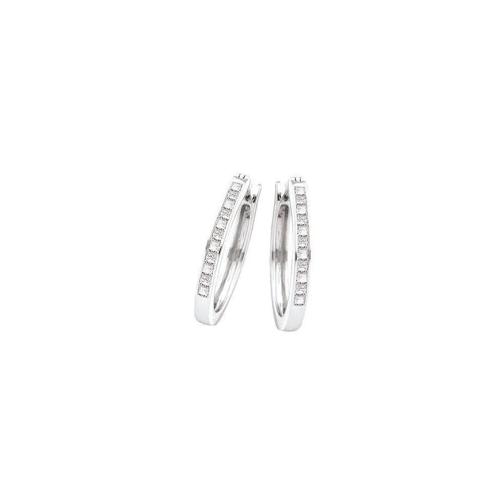14K White Gold Princess Diamond Slender Hoop Earrings 1/2 Cttw
