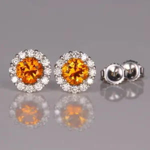 14K White Gold Round Brilliant Sapphire and Diamond Stud Earrings 1.26 Carats