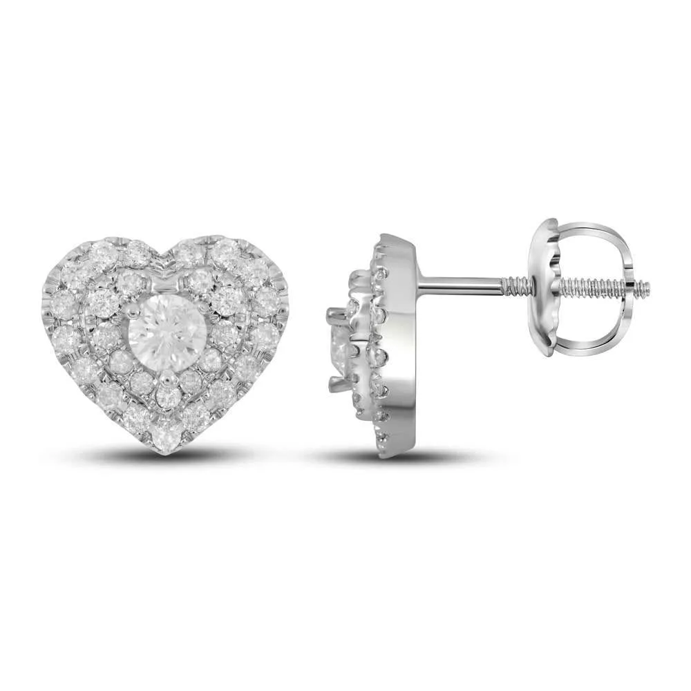 14K White Gold Round Diamond Heart Stud Earrings 1/2 CTTW