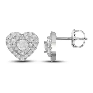 14K White Gold Round Diamond Heart Stud Earrings 1/2 CTTW