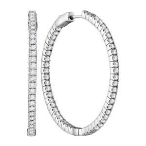 14K White Gold Round Diamond Hoop Inside Outside Earrings 2-7/8 Cttw