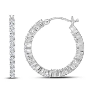 14K White Gold Round Diamond Single Row Hoop Earrings 1/2 Cttw
