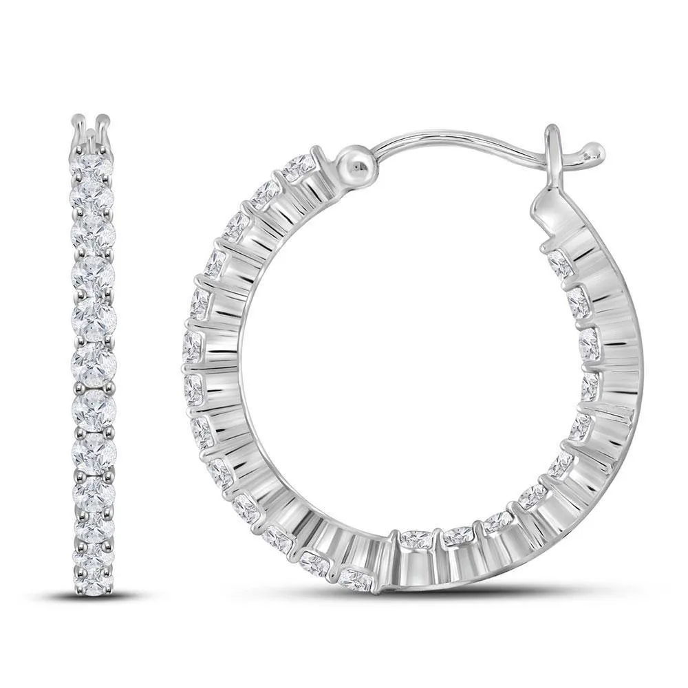 14K White Gold Round Diamond Single Row Hoop Earrings 1/2 Cttw