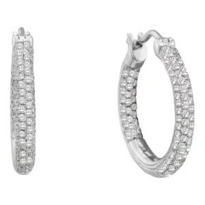 14K White Gold Round Pave-set Diamond Inside Outside Hoop Earrings 1.00 Cttw