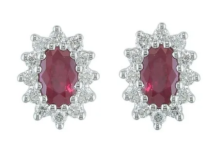 14K White Gold Ruby and Diamond Stud Earrings