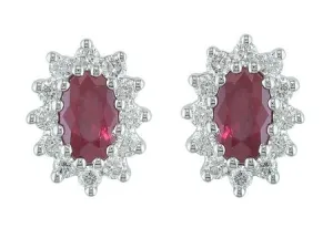 14K White Gold Ruby and Diamond Stud Earrings