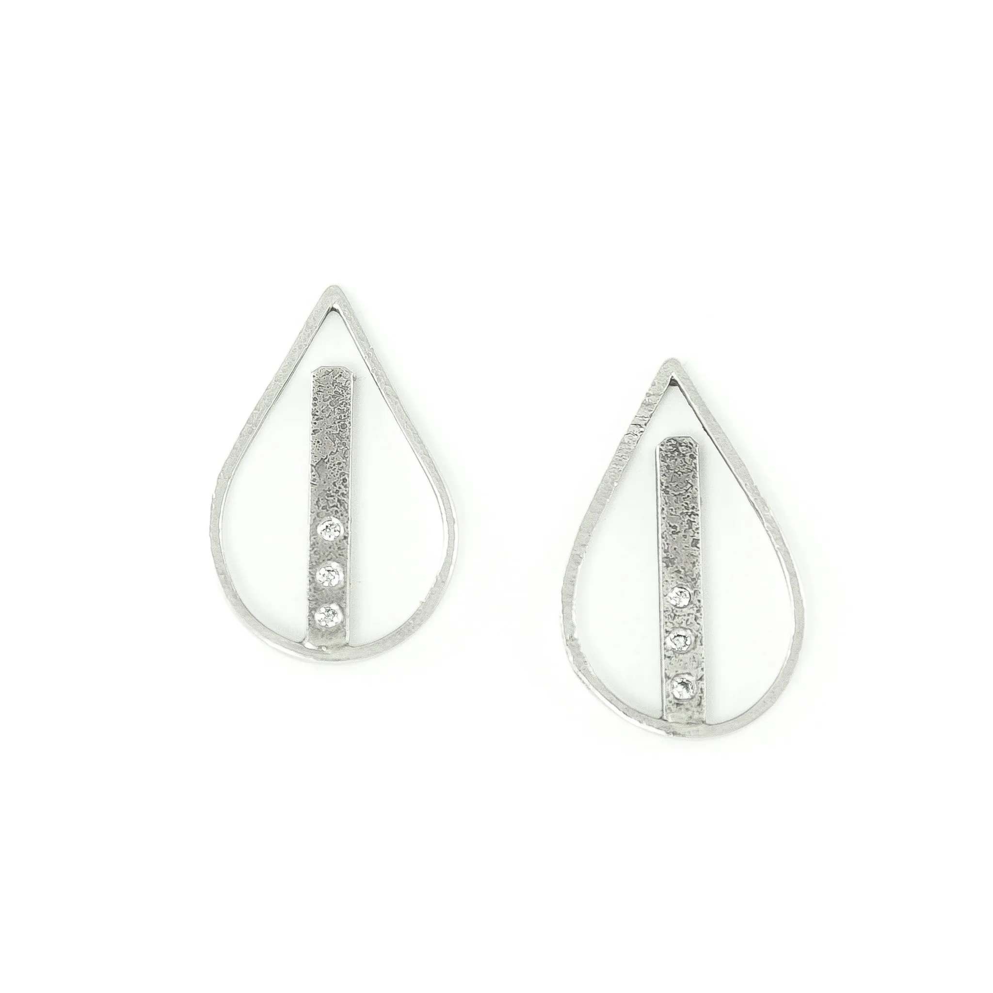 14K White Gold Teardrop Earrings with White Diamonds