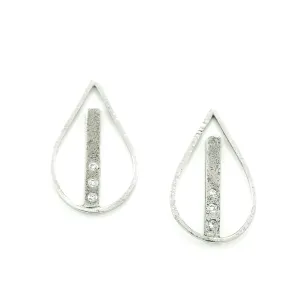 14K White Gold Teardrop Earrings with White Diamonds