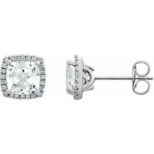 14K White Lab-Created White Sapphire & 1/8 CTW Diamond Earrings