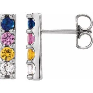 14K White Multi-Color Sapphire Bar Earrings