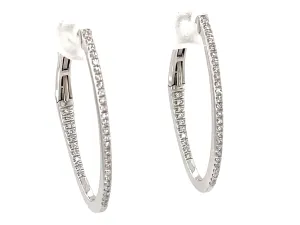 14K White Natural Diamond Hoop Earrings