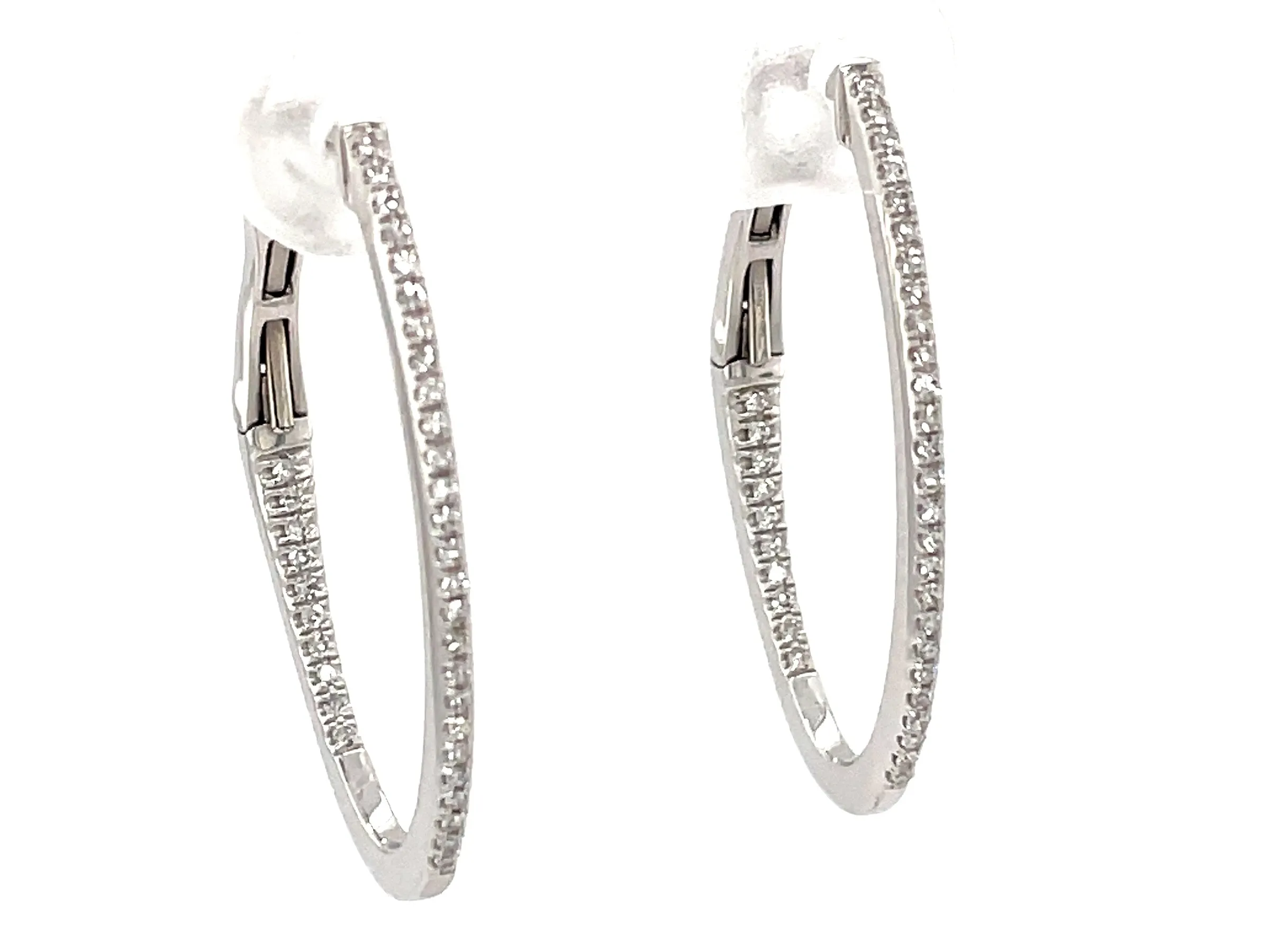 14K White Natural Diamond Hoop Earrings