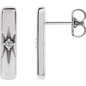 14K White Natural White Sapphire Starburst Bar Earrings