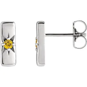 14K White Sapphire Starburst Bar Earrings