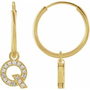 14K Yellow .05 CTW Natural Diamond Single Initial Q Hoop Earring