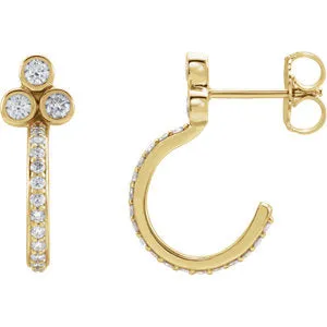 14K Yellow 1/2 CTW Diamond Cluster J-Hoop Earrings
