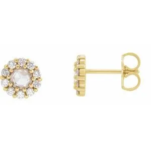 14K Yellow 1/3 CTW Rose-Cut Natural Diamond Halo-Style Earrings