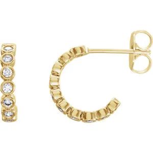 14K Yellow 1/4 CTW Diamond Bezel-Set J-Hoop Earrings