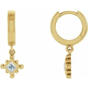 14K Yellow 1/5 CT Natural Diamond Beaded Bezel-Set Hoop Earrings