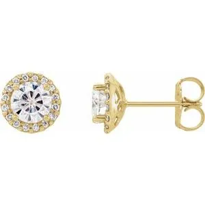14K Yellow 5 mm Round Forever One™ Moissanite and 1/8 CTW Diamond Earrings