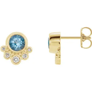 14K Yellow Aquamarine & 1/8 CTW Diamond Earrings