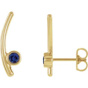 14K Yellow Blue Sapphire Ear Climbers