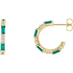 14K Yellow Chatham® Created Emerald & 1/2 CTW Diamond Earrings