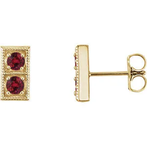 14K Yellow Chatham® Created Ruby Two-Stone Earrings