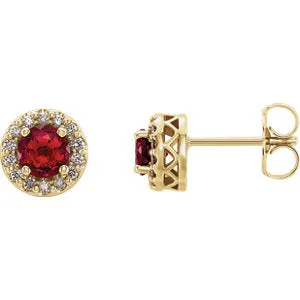 14K Yellow Chatham® Lab-Created Ruby & .08 CTW Diamond Earrings