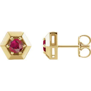 14K Yellow Chatham® Lab-Created Ruby Geometric Earrings