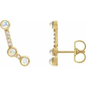 14K Yellow Ethiopian Opal & .08 CTW Diamond Ear Climbers