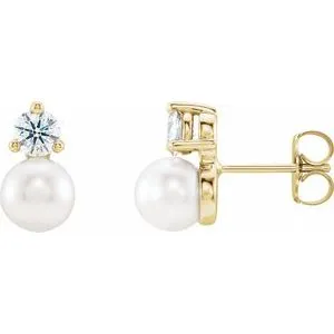 14K Yellow Freshwater Cultured Pearl & 1/8 CTW Diamond Earrings