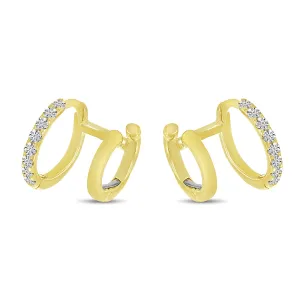 14K Yellow Gold 0.24ct. Diamond Double Hoop Huggie Earrings