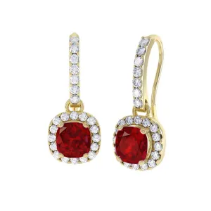 14K Yellow Gold 5 Carats Ruby And Natural Earth Mined Diamonds Dangle Earrings