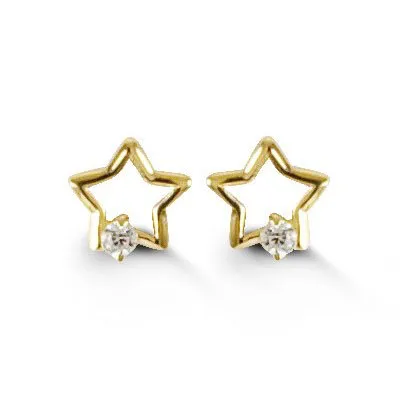 14K Yellow Gold Baby Star CZ Earrings
