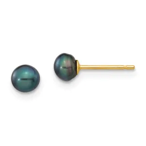 14k Yellow Gold Black Button Pearl Earrings