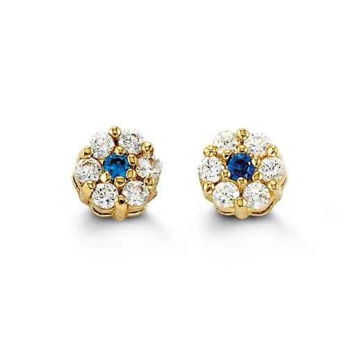 14K Yellow Gold Cluster Blue Cubic Zirconia Baby Earrings