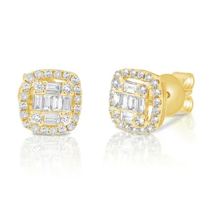 14K Yellow Gold Diamond Cluster Earrings