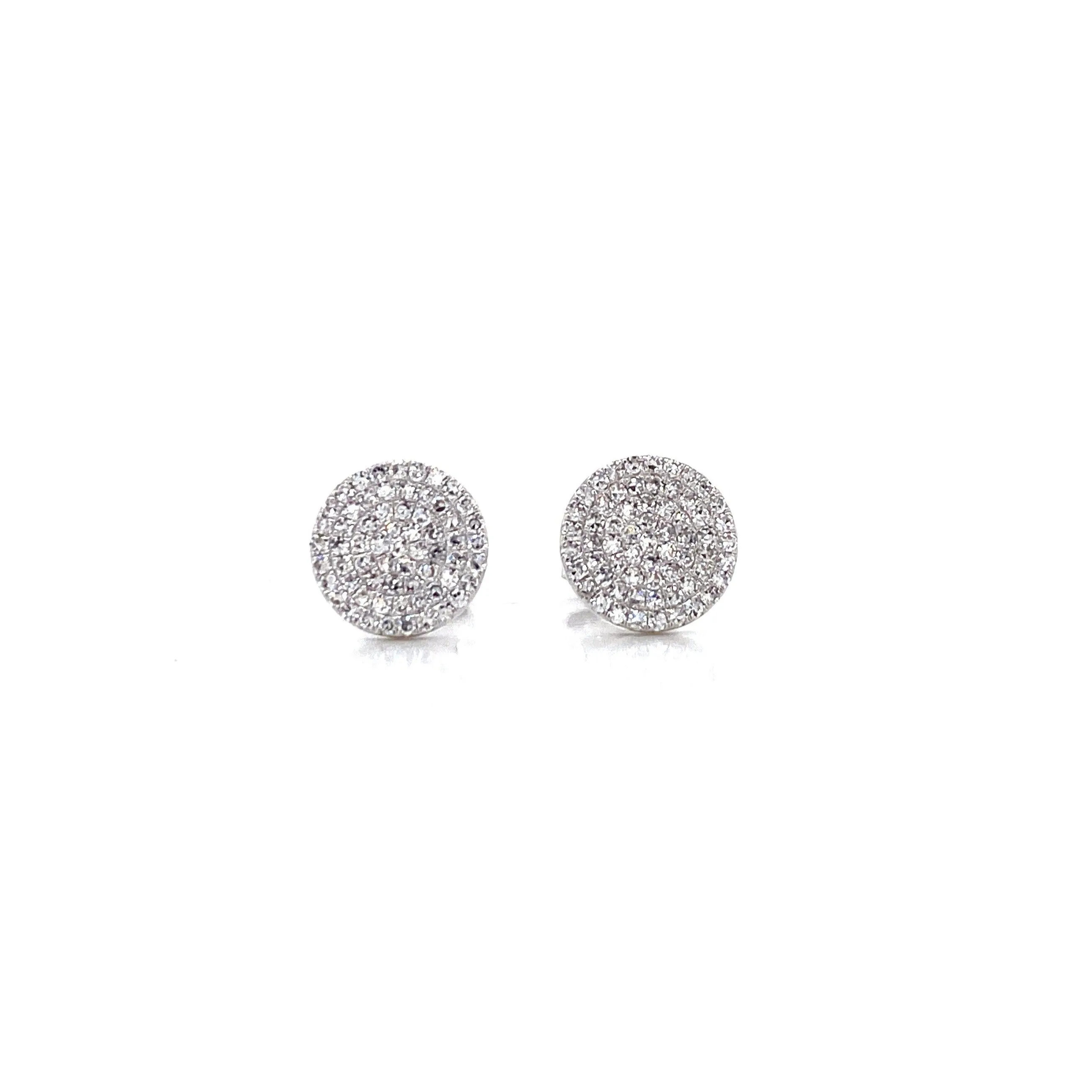 14K Yellow Gold Diamond Large Flat Disc Stud Earrings