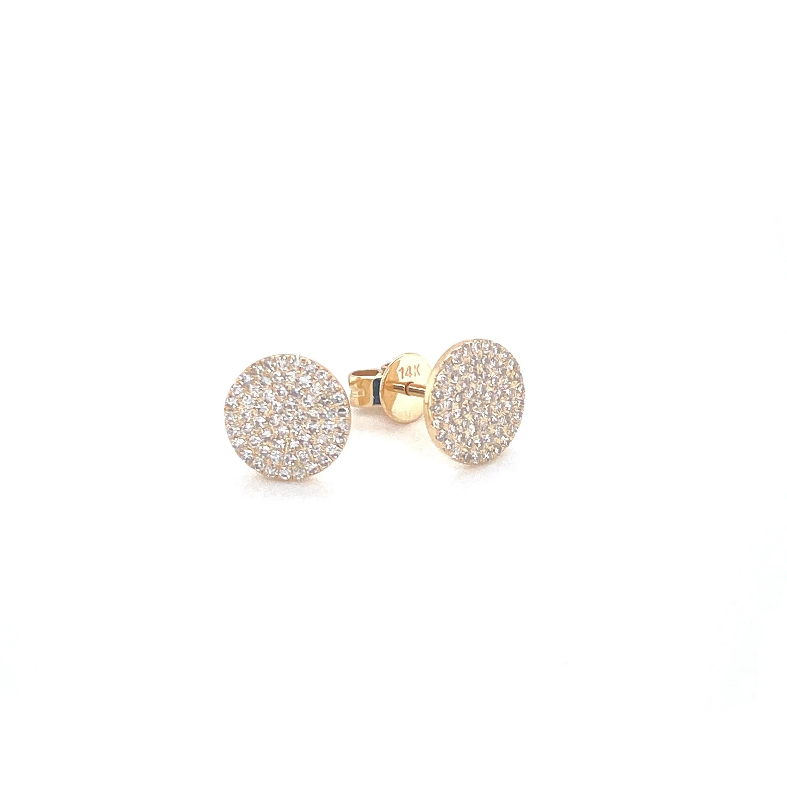 14K Yellow Gold Diamond Large Flat Disc Stud Earrings