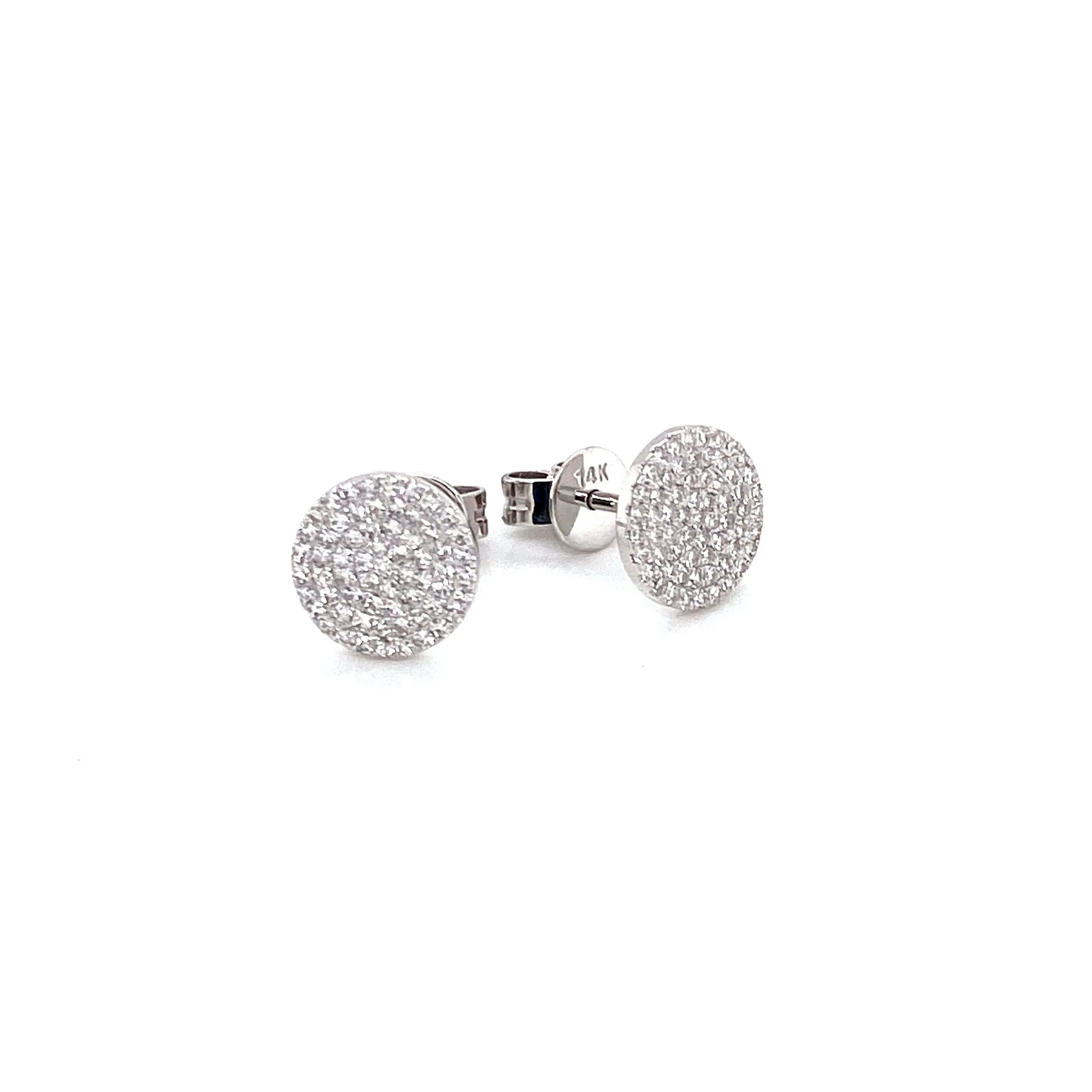 14K Yellow Gold Diamond Large Flat Disc Stud Earrings